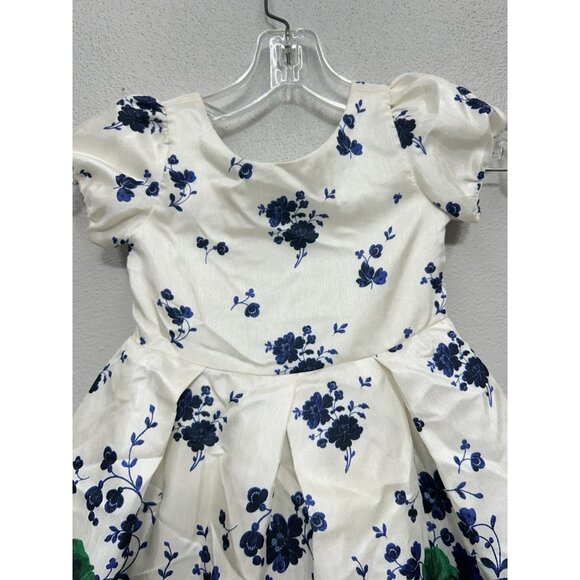 Janie & Jack Floral Dress Sz 3 Satin Ivory Blue & Green Formal Occasion Holiday - Picture 7 of 12